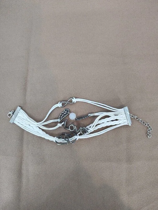 White Multi-Strand Charm Bracelet with Love & Wing Accents