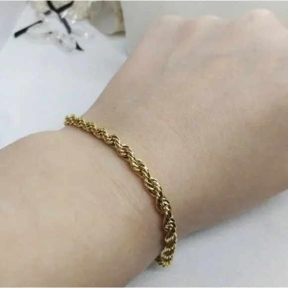 Plus sized 14kt Italy stamped gold Bonded rope braided bracelet unisex‎ 10.5 in