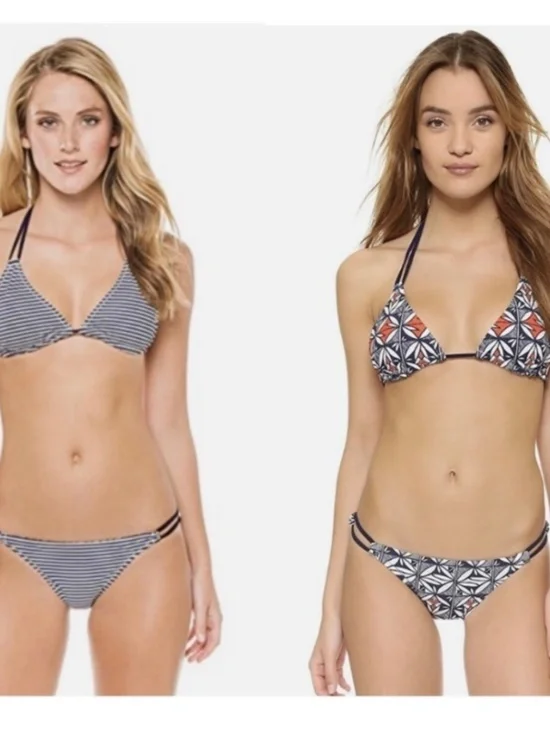 NWT Tory Burch Reversible String Bikini Set Small Geo Print UPF 50 Luxury Swim