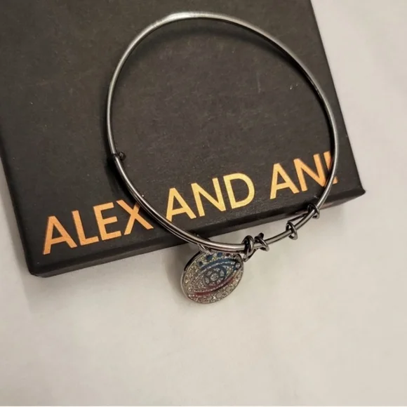 NWOT ALEX & ANI Color Infusion Midnight Silver Evil Eye Charm Expandable Bangle