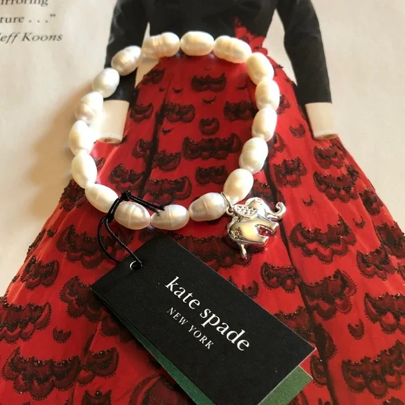 Authentic New/card kate spade  Freshwater Pearl Bracelet/Silver Elephant Charm