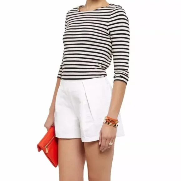 Tory Burch Georgina Silk Linen Cotton‎ Blend High Waist Pleated Shorts