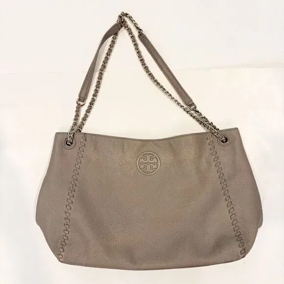 Tory Burch Marion Chain Slouchy Tote Bag French Gray $495.00 FLAW