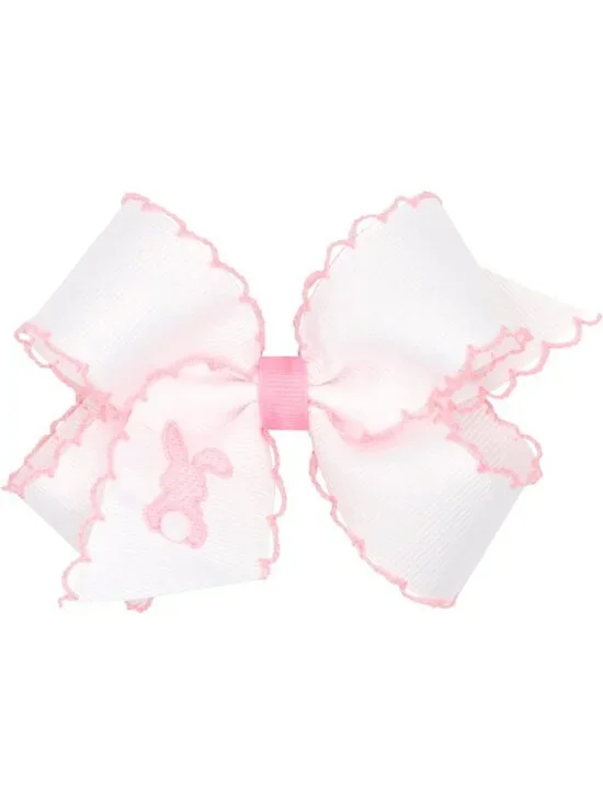 Easter Embroidered Hair Bow with Moonstitch Edge & No-Slip Clip, Pink Puff Tail