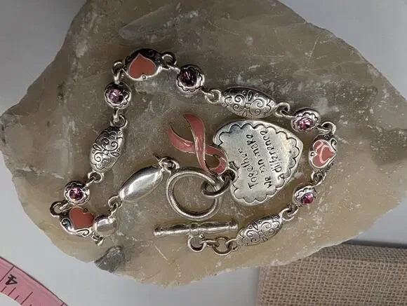 Brighton Pink Ribbon Breast Cancer Awareness Charm Bracelet Toggle Clasp