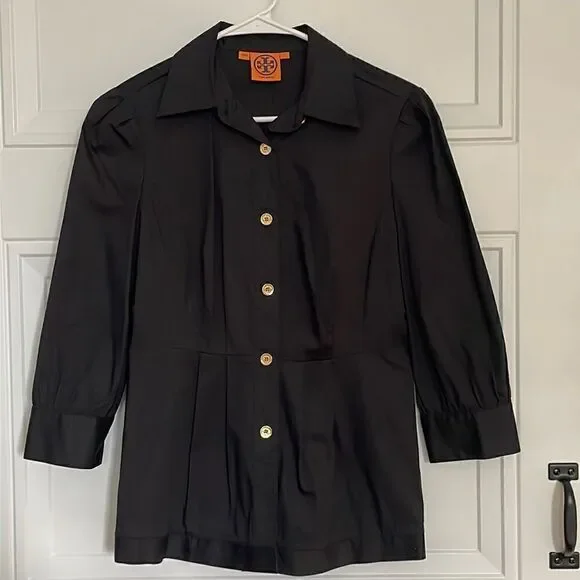Tory Burch Black Button Up Collared Blouse