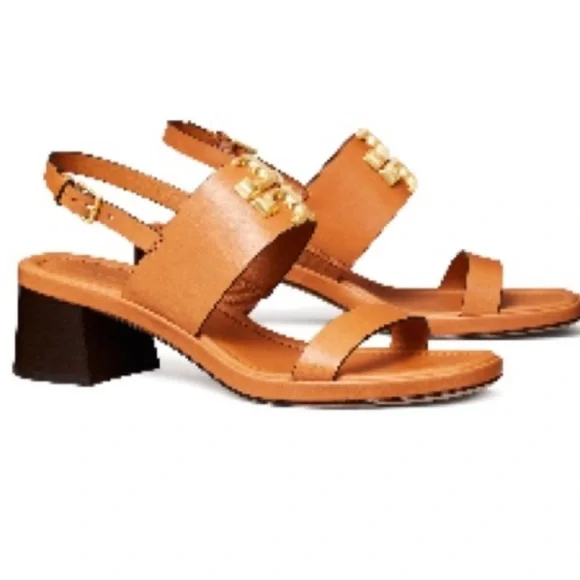New in box Tory Burch ELEANOR HEEL SANDAL 55MM LEATHER size 11 BRANDY / GOLD 200