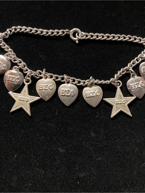 Vintage Sterling Silver Beta Sigma Phi charm bracelet