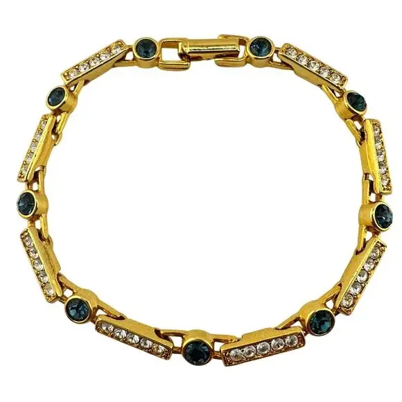 Premier Designs Rhinestone Crystal White Blue Gold Tone 6.75