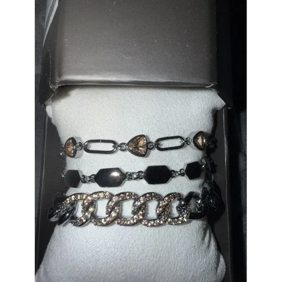 Luxe Layers The Bracelet Edition Set Gunmetal Pave Curb Chain Geometric Crystal