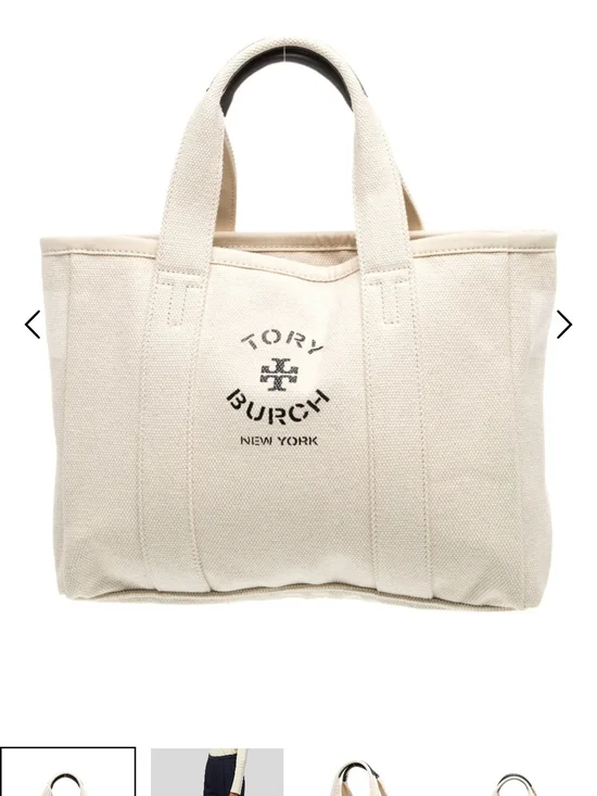 Tory Burch Cream Canvas Logo Tote