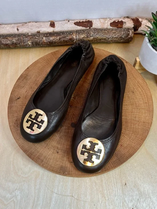 Tory Burch Brown Leather Reva Ballet Flats Size 8