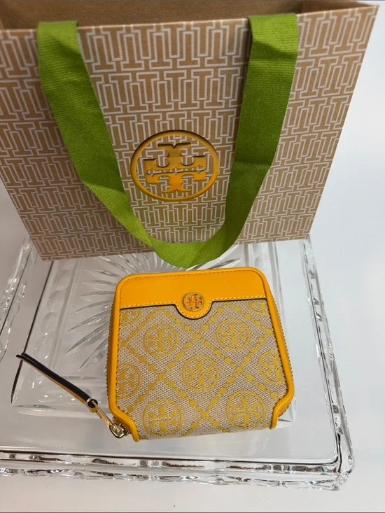 Tory Burch Yellow/gold T Momogram jacquard bifold wallet. New- no tags