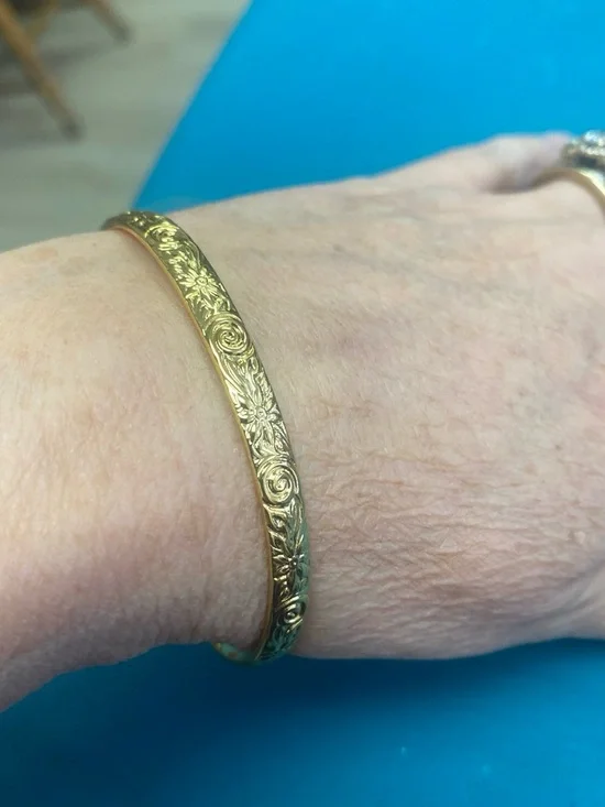 Gold tone Floral Engraved Bangle Bracelet