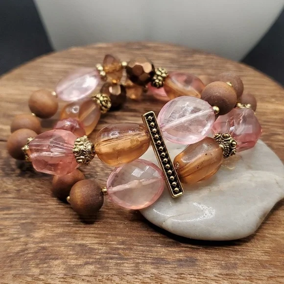 B2908 pink quartz (faux) double‎ layer bracelet
