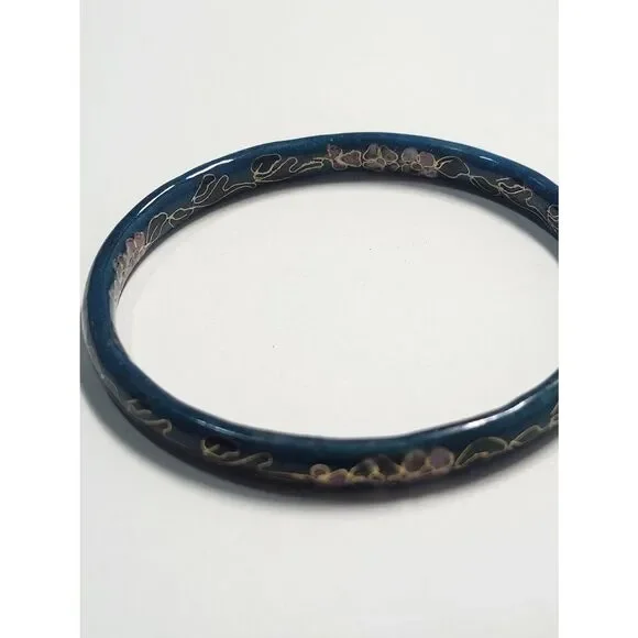 Blue Floral Cloisonné Bangle Bracelet