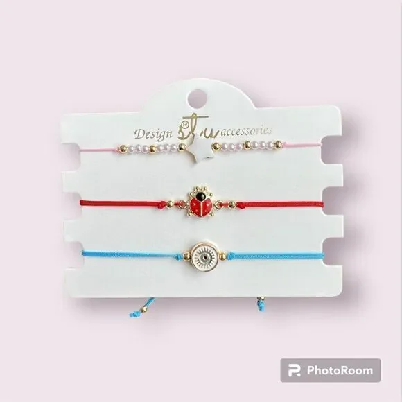 Macrame String Evil Eye Lucky Boho Bracelet NEW Set of 3