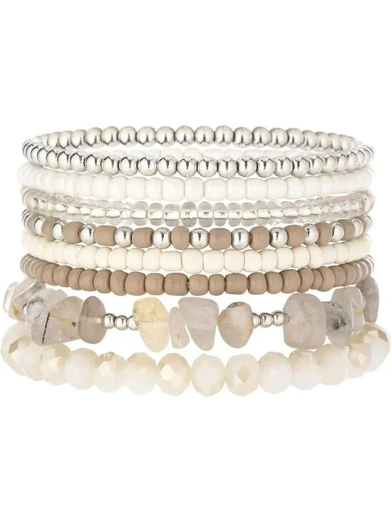 Boho Stackable Beaded Bracelets Set - 8PCS Natural Stone Stretch Jewelry Gifts