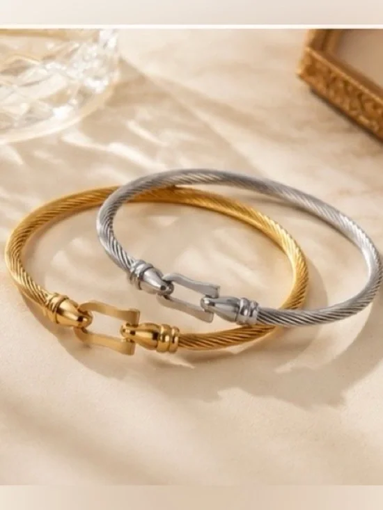 Twisted Cable Bracelet Duo in Gold and Silver