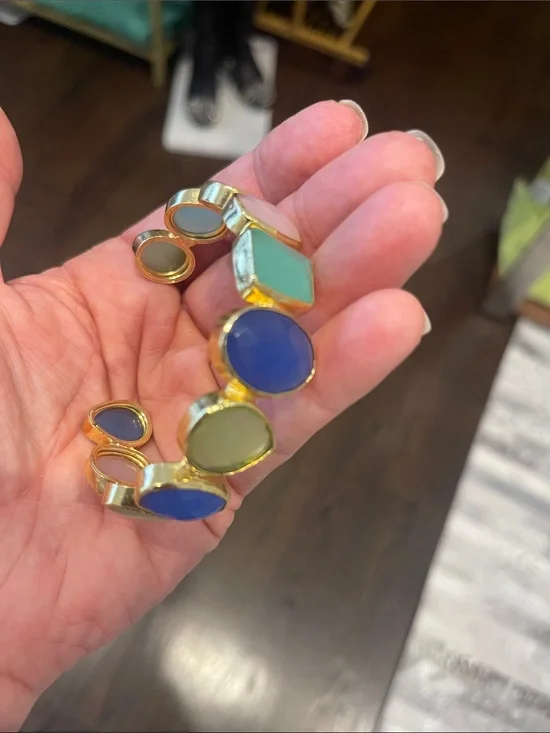 Turkish adjustable handmade Gold-Tone Stone Cuff Bracelet - Green & Blue