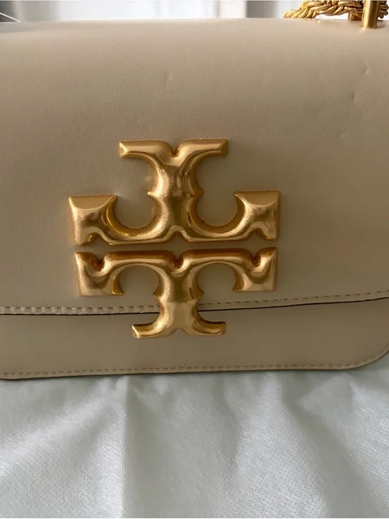 Tory Burch Cream Shoulder Bag with Gold Logo