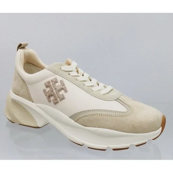 (38)Tory Burch Good Luck Trainer Sneakers - Ivory/ Toupe- Women's Size 13 M