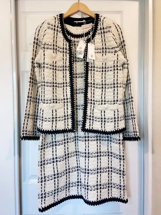 NWT $1196 Tory Burch 2-Piece Tweed Matching Jacket & Shift Dress Set Sz M