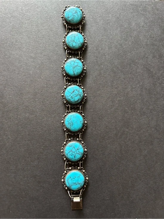 Sterling Silver Turquoise Stone Link Bracelet