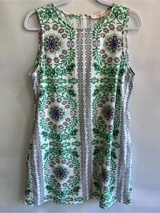 Tory Burch Garden Party Floral Linen Blend Sleeveless Shift Mini Dress