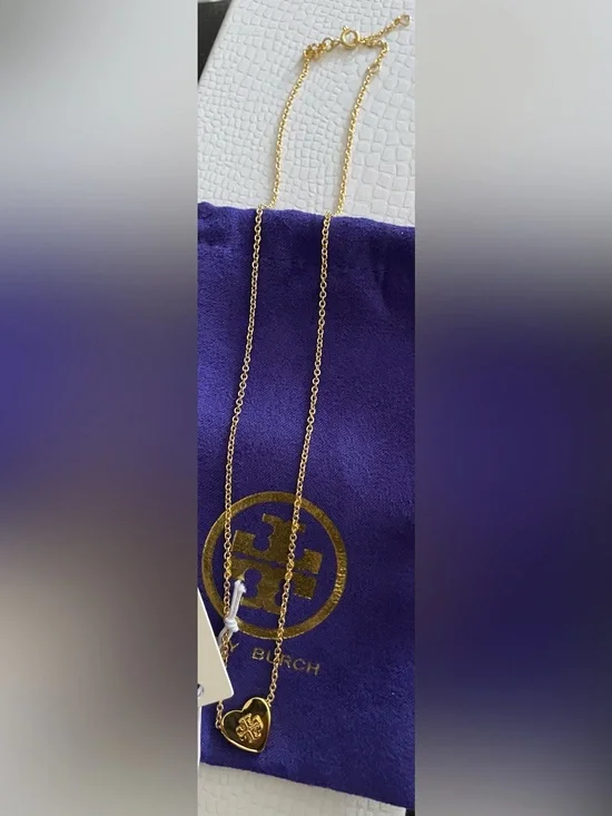 Tory Burch Gold Heart Logo Pendant Necklace