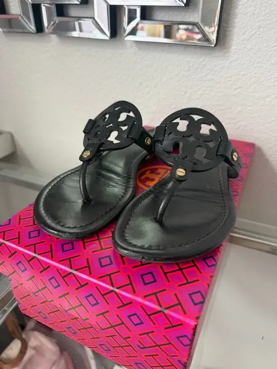 Tory Burch Miller Sandals Black Patent Size 8.5