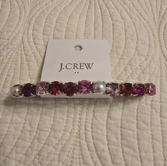 NWT J. Crew Ladies Fuchsia Crystal And Pearl Stretch Bracelet