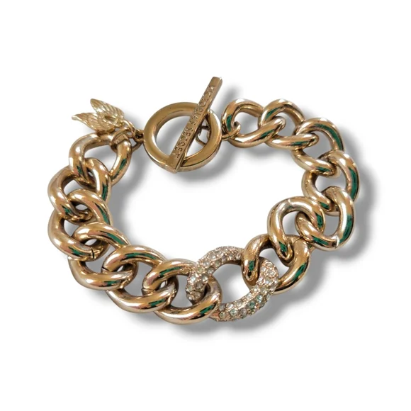 Victoria's Secret | Elegant Chunky Gold Chain Crystal Accent Toggle Bracelet