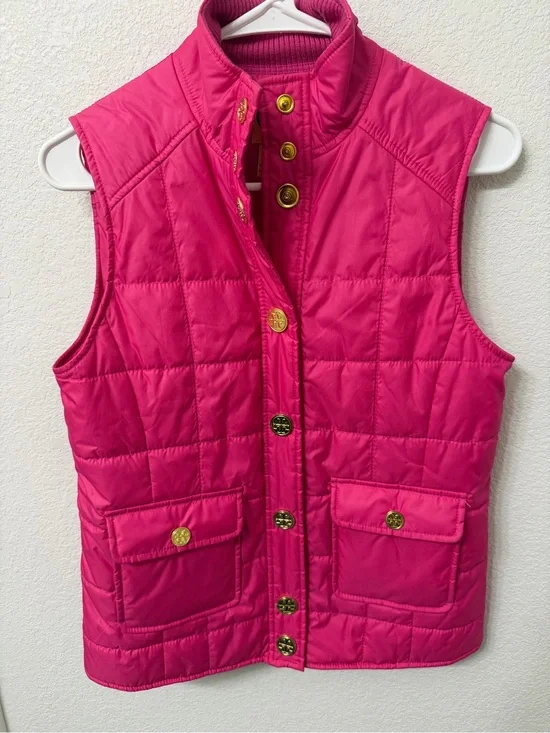 Tory Burch Hot Pink Quilted Puffer Vest Size XS With Two Pockets