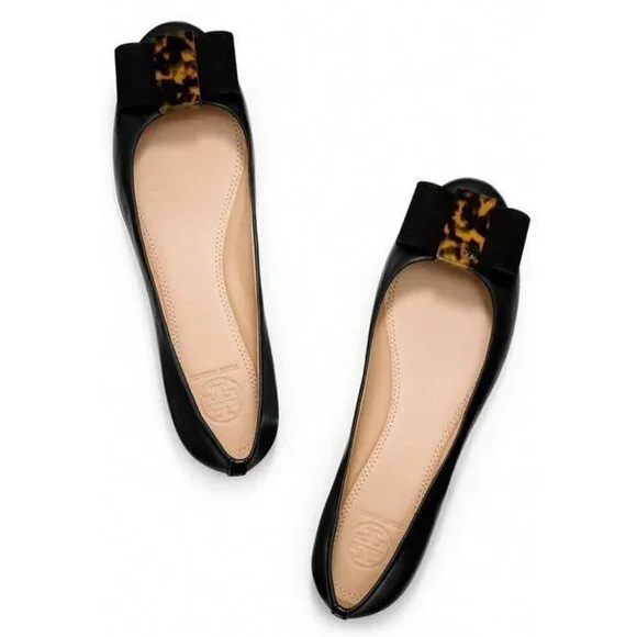 Tory Burch Black Chase Ballet Nappa Leather Flats Size 7.5M