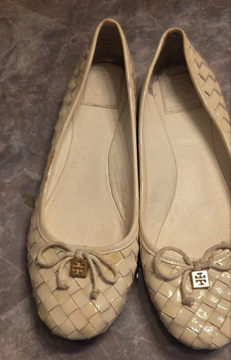 Tory Burch White Woven Patent Ballet Flats