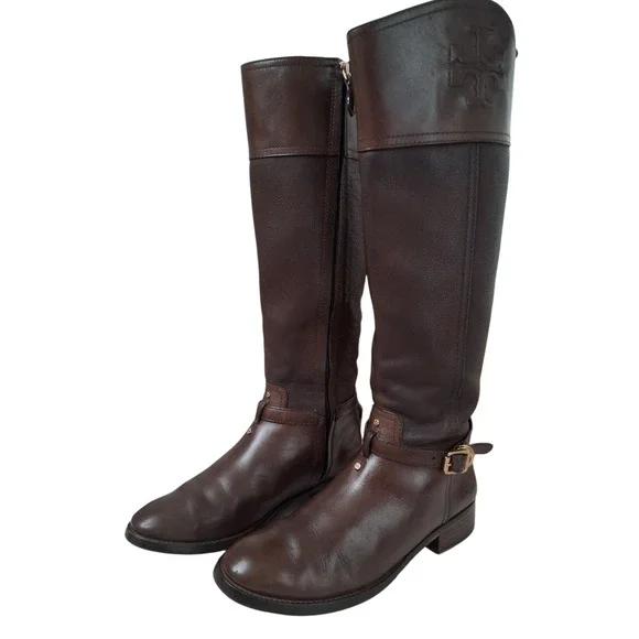 Tory Burch Brown Leather Riding Equestrian Buckle Knee High Boots Women's Size 7