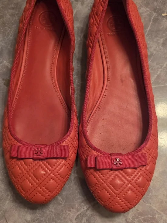 Tory Burch Red Quilted Bow Ballet Flats