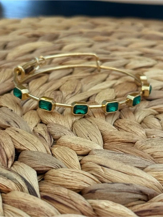 Alex and Ani Gold with Emerald Green Stones Bangle