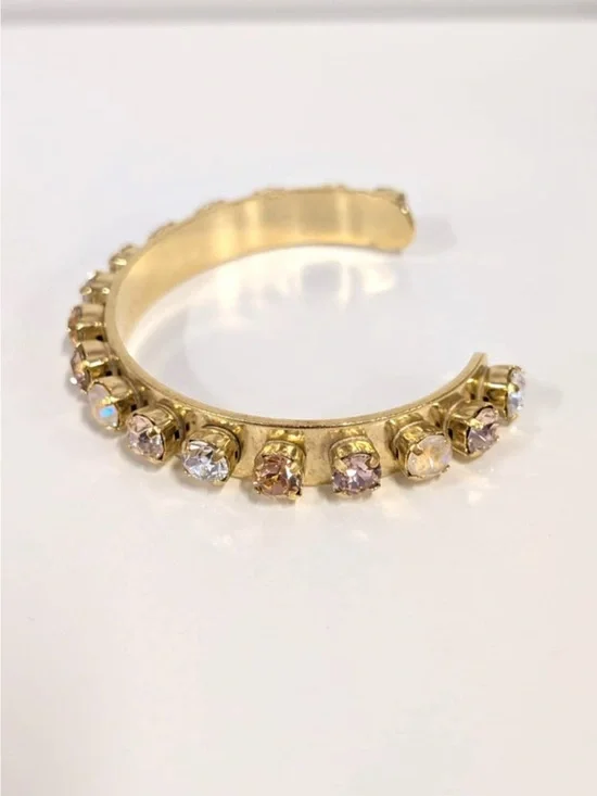 TOVA Elegant Gold Crystal Cuff Bracelet — Gold and Clear Crystals