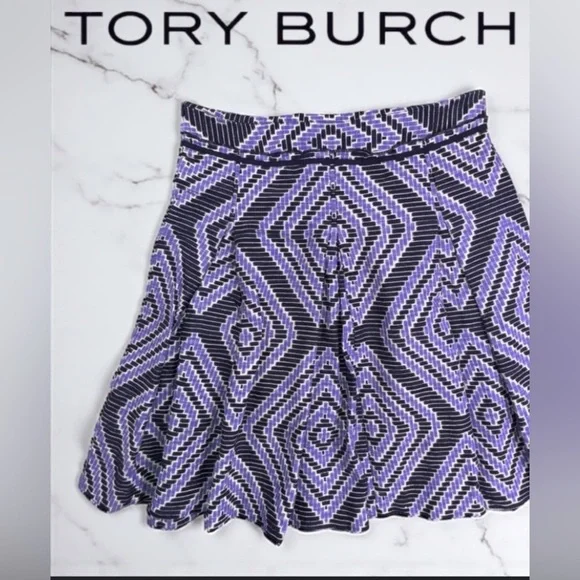 Tory Burch Women's Purple Black Geometric Pleated A Line Skirt fall casual $350