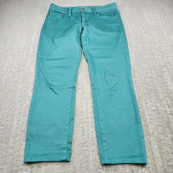 Tory‎ Burch Pants Women 27 Alexa Cropped Skinny Green Equestrian