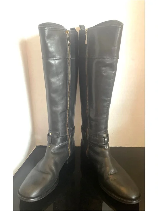 Tory Burch Black & Gold Leather Over-the-Knee Zip Riding Boots Size 9.5M
