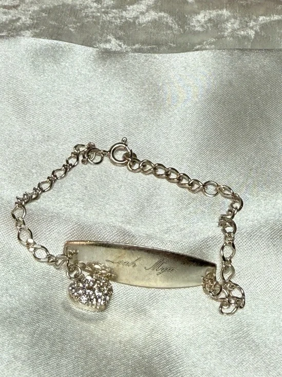 925 Sterling Silver ID Bracelet Crystal Heart Charm Engraved Dad Loves You