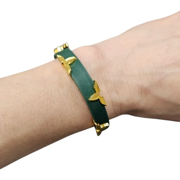 NEW Vegan Leather Buckle Bracelet - Moody Green + Gold