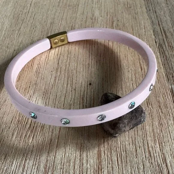 J. Crew Light Pink 2010s Rhinestone Bangle Bracelet 5”