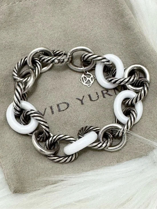 David Yurman Sterling Silver Oval Link Bracelet with White Ceramic Links