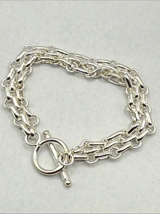 Silver 925 stamped untested Multi-Chain Toggle Bracelet beautiful condition