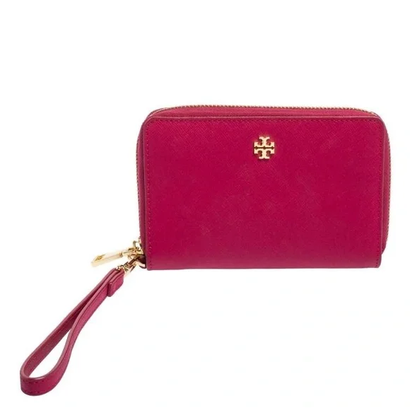 Tory Burch Saffiano Leather Zip Around Wallet Wristlet Pink