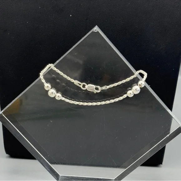 Sterling Silver 925 Stamped Beaded Bracelet